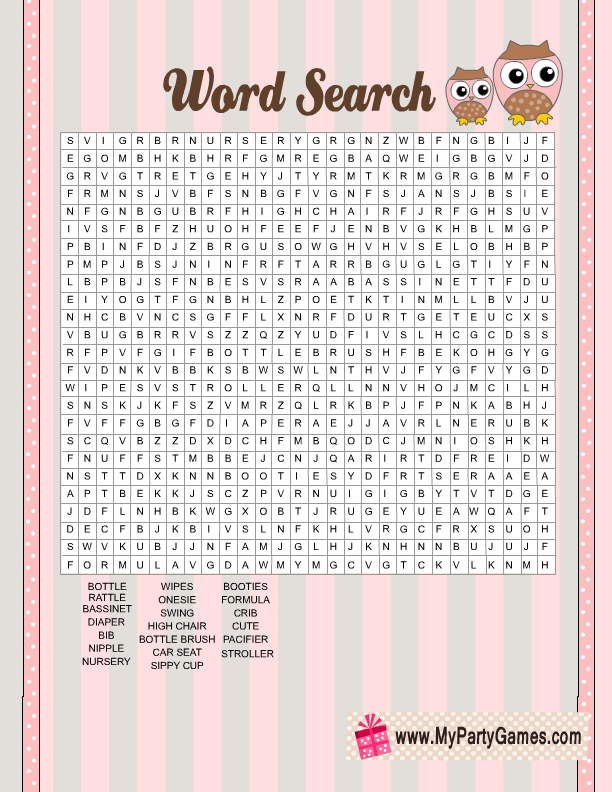 Free Printable Baby Shower Word Search Game