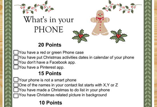 Free Printable What s On Your Phone Christmas Game Printable Word 