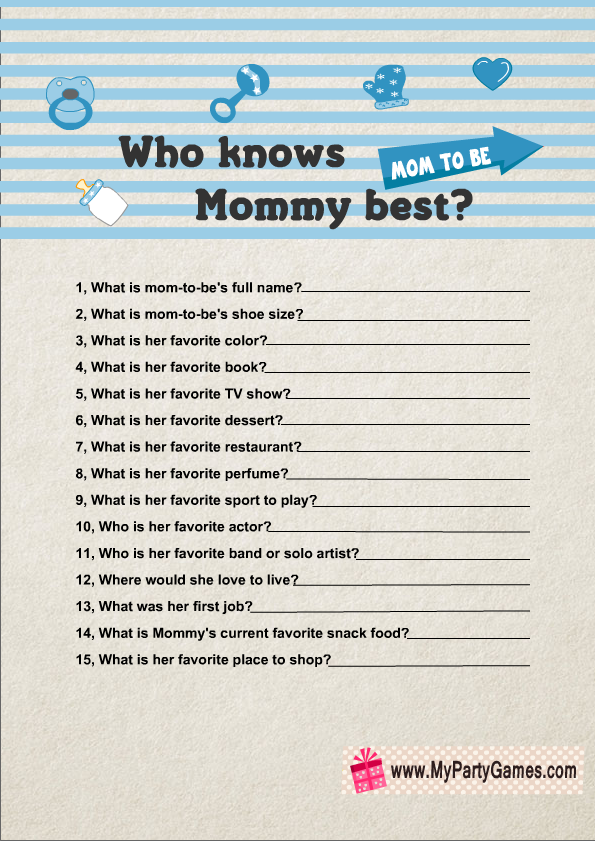 Who Knows Mommy Best Free Printable Baby Shower Game