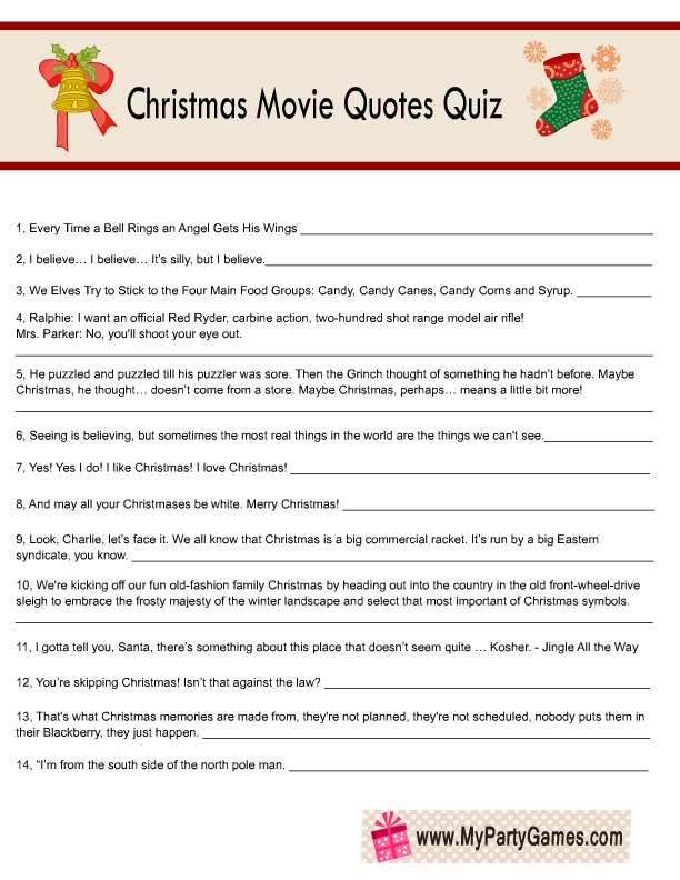 Free Printable Christmas Movie Quotes Quiz