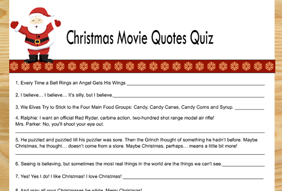 Free Printable Christmas Movie Quotes Quiz
