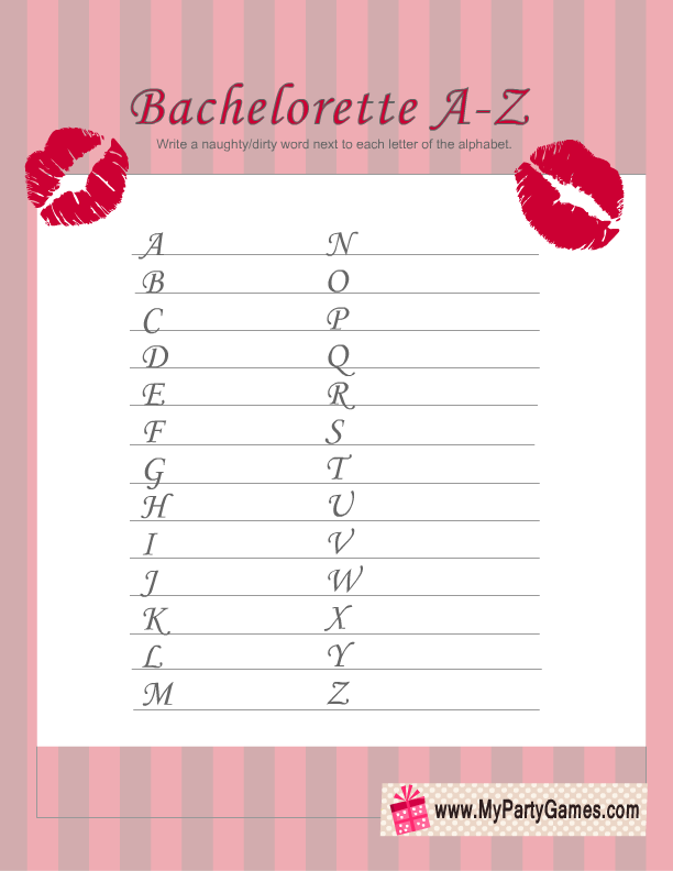 Free Printable Naughty Alphabet Game For Bachelorette Party