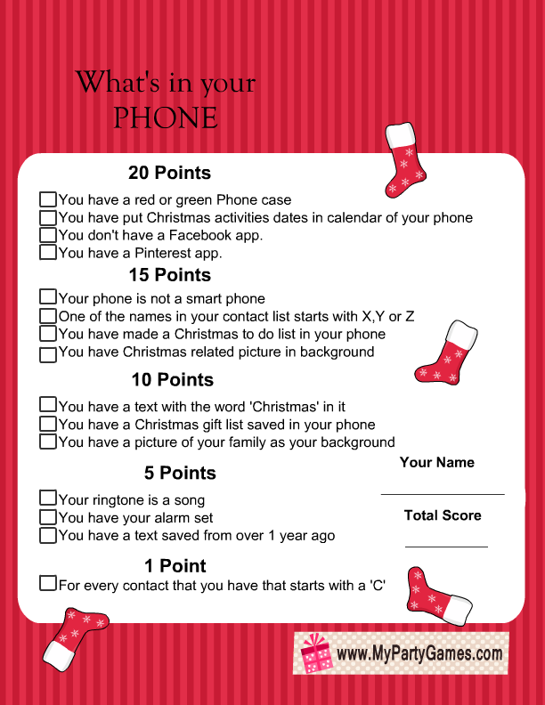 What s In You Phone Free Printable Christmas Game