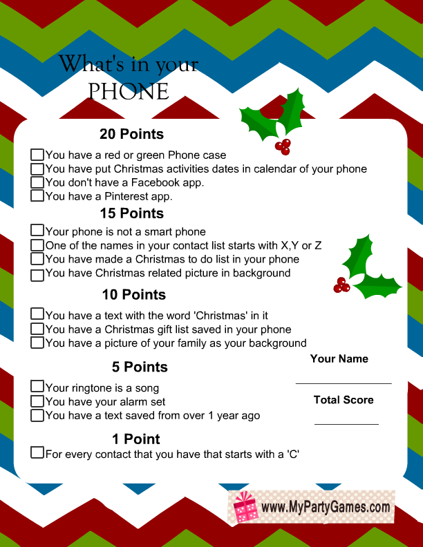 Free Printable What s On Your Phone Christmas Game Printable Word 