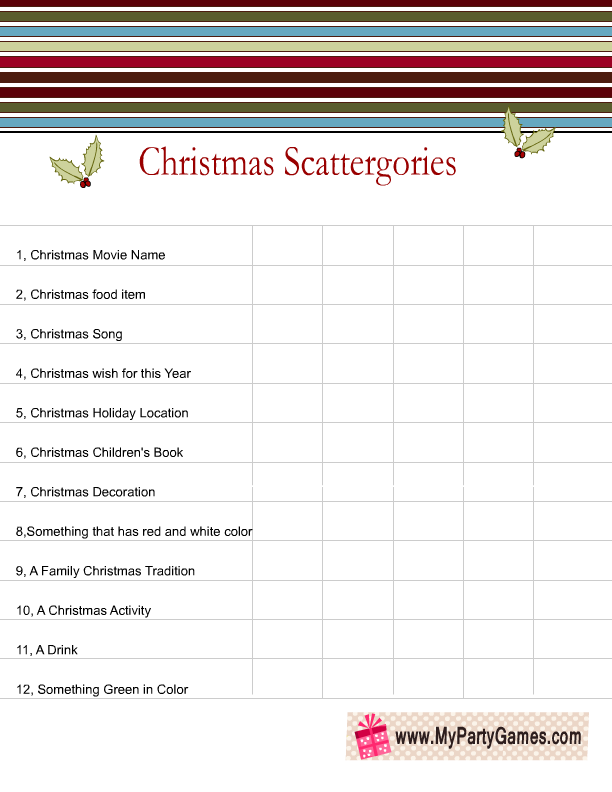 Free Printable Scattergories Inspired Christmas Game