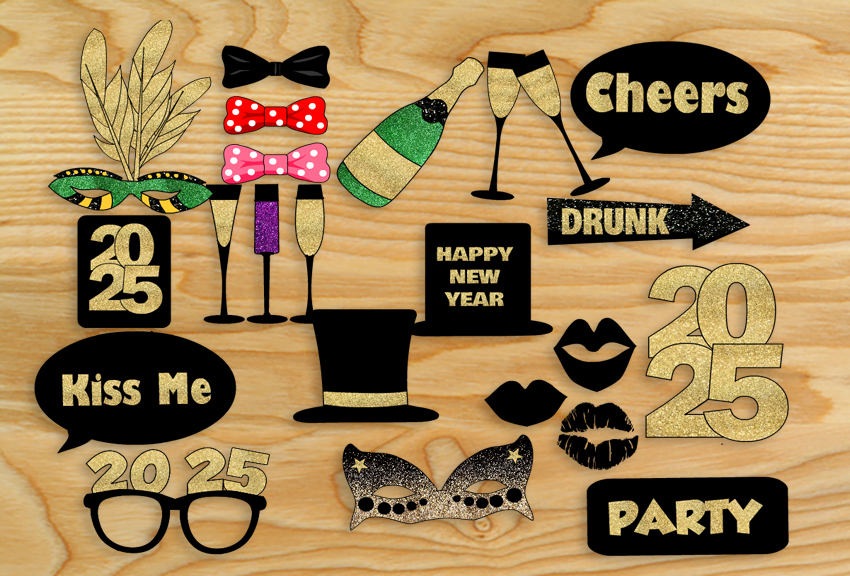 Free Printable New Year 2025 Photo Booth Props