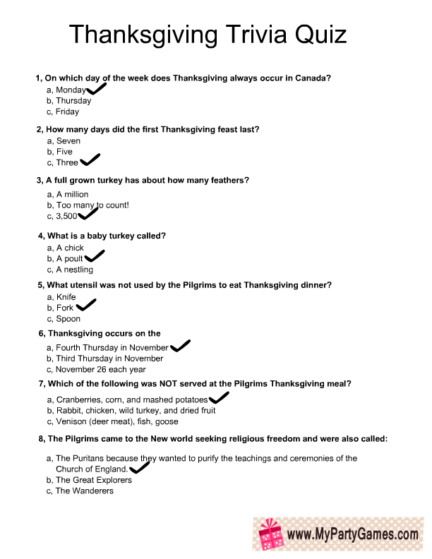 Free Printable Thanksgiving Trivia Quiz My Party Games