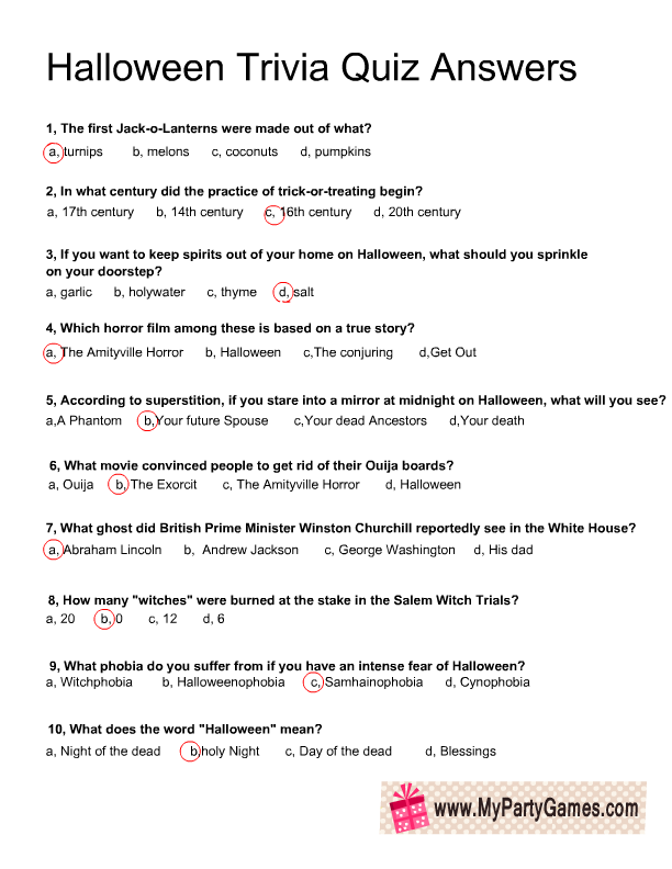 Free Printable Halloween Trivia Quiz For Adults