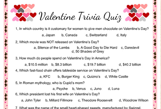 Free Printable Valentine Trivia Game With Answer Key My Party Games