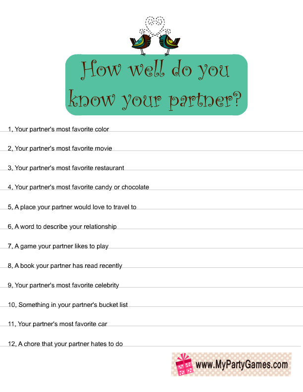 How Well Do You Know Your Partner Free Printable Game