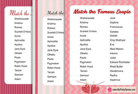 Match The Famous Couple Free Printable Game