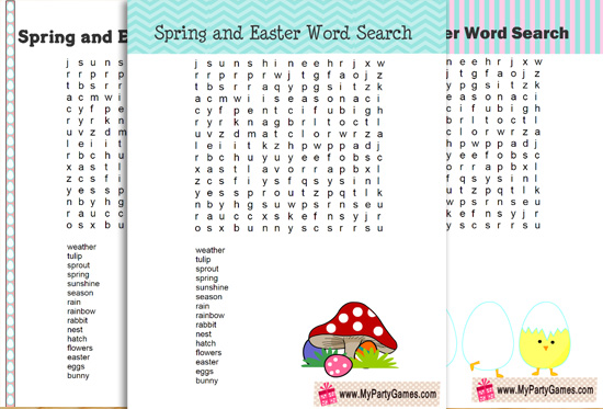 5 free printable spring and easter word search puzzles