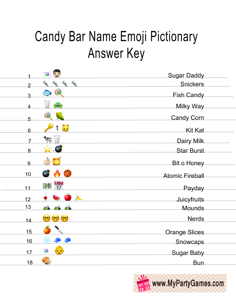 Free Printable Candy Bar Emoji Quiz