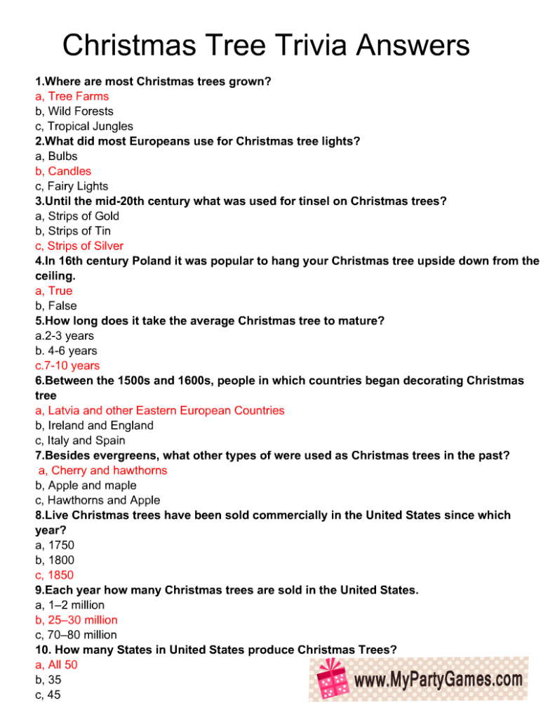 Holiday Trivia Questions And Answers Printables