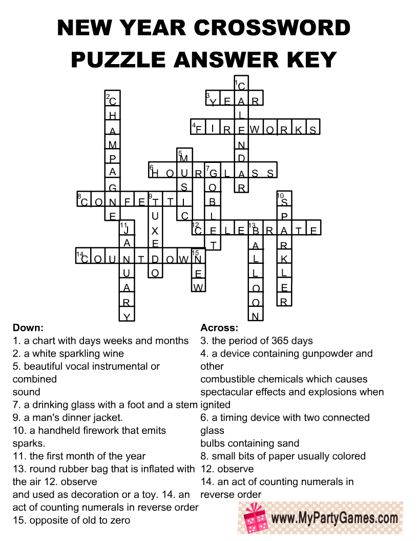 free printable new year crossword puzzle for adults
