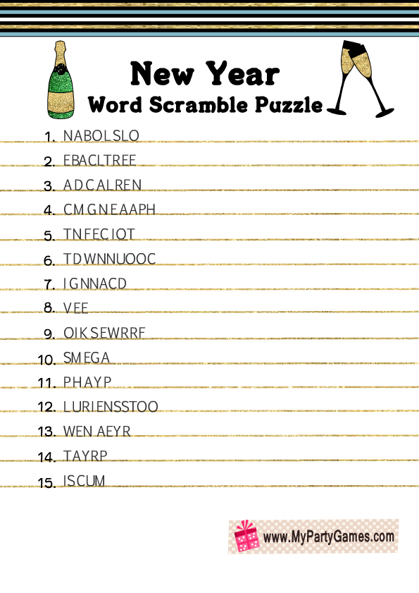 free printable new year word scramble puzzle