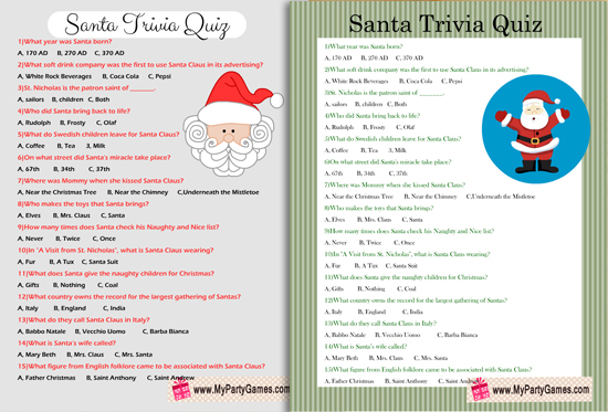 Free Printable Santa Trivia Quiz