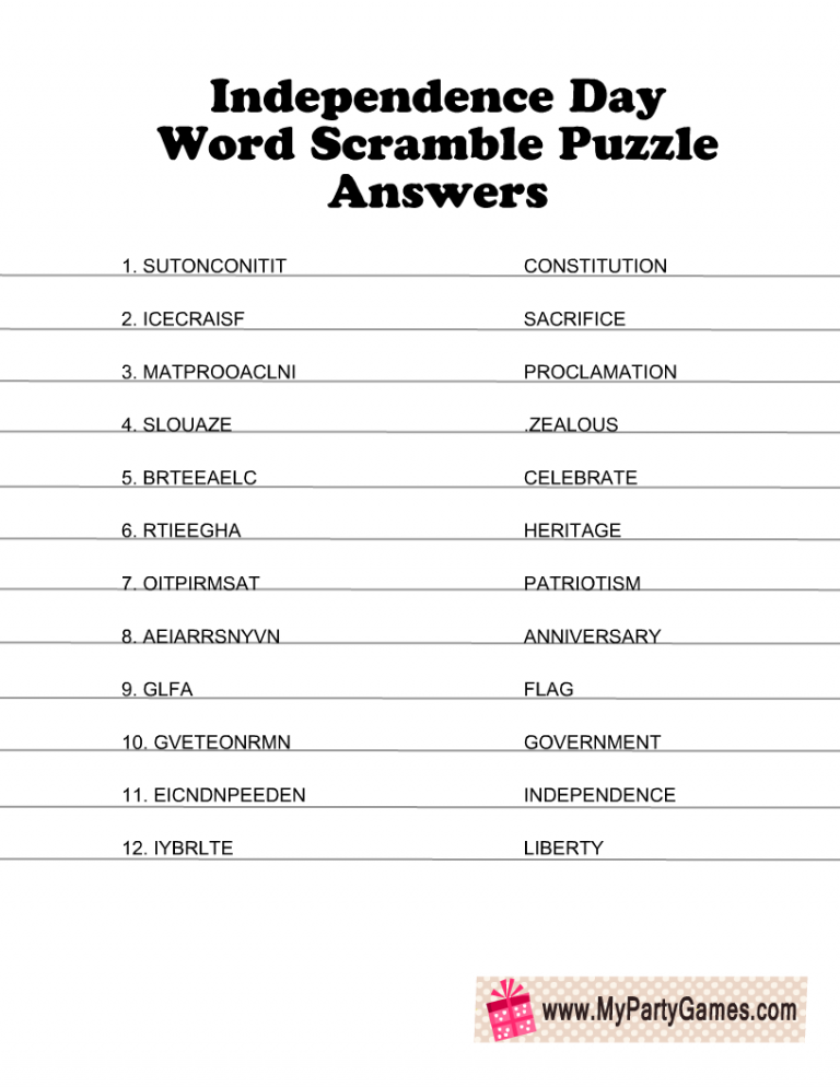 jumble words answers