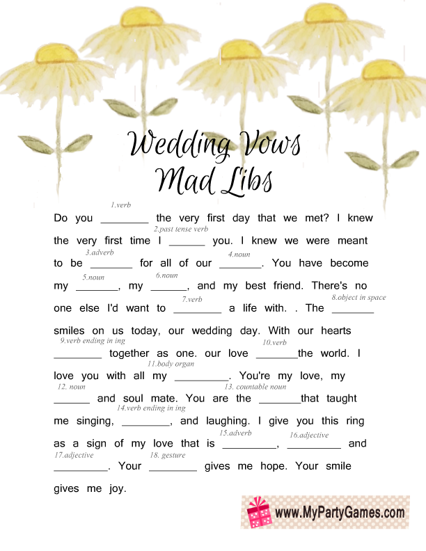 Wedding Vows Mad Libs Free Printable Printable Templates