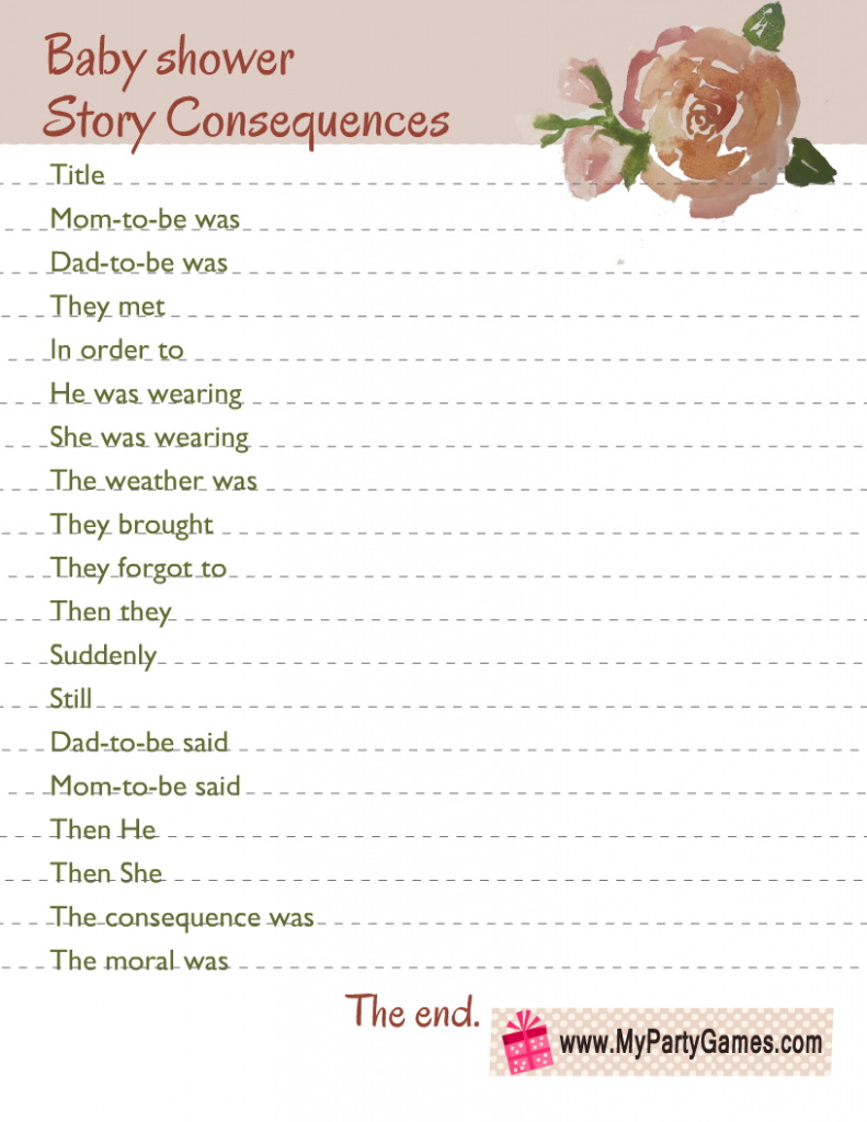 Free Printable Baby Shower Story Consequences Game