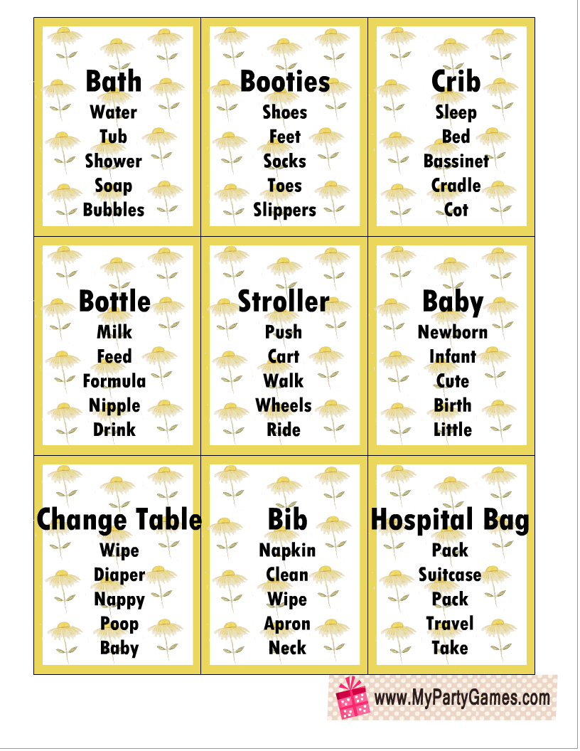 36 Free Printable Baby Shower Taboo Game Cards