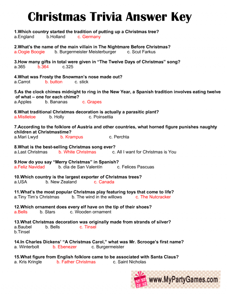 Free Printable Christmas Trivia Quiz