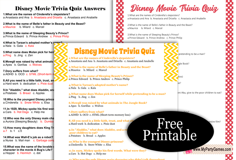 Free Printable Disney Movie Trivia Quiz