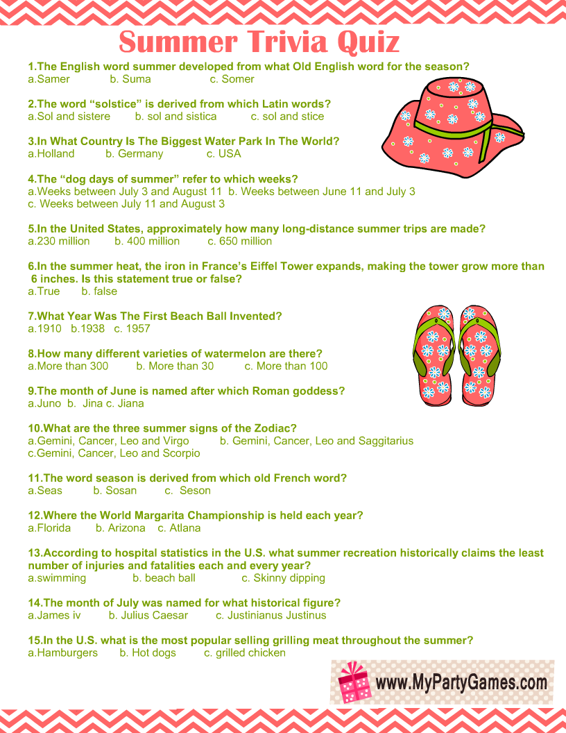 Summer Trivia Questions And Answers Printable Hard Trivia Questions And ...
