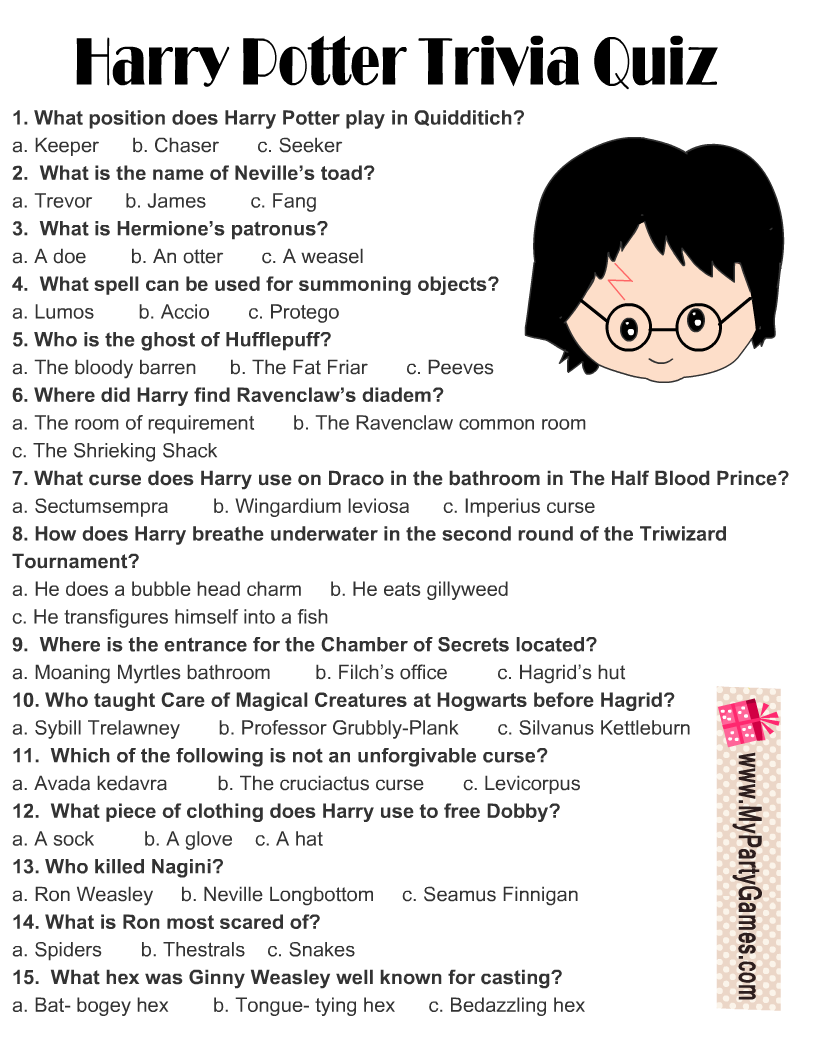 harry potter quiz questions for kids