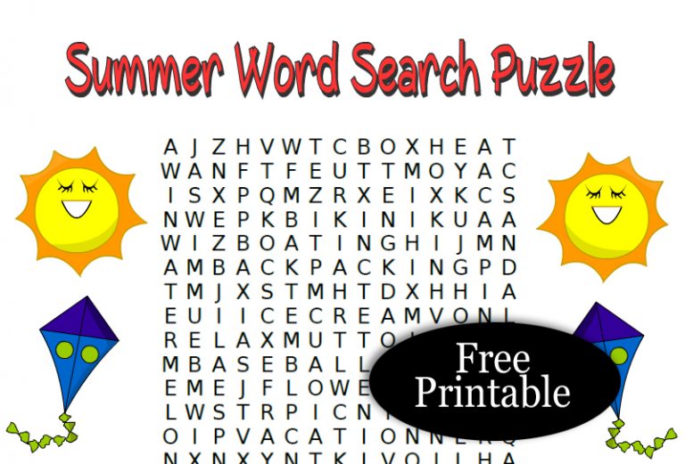 Free Printable Summer Word Search Puzzle with Key