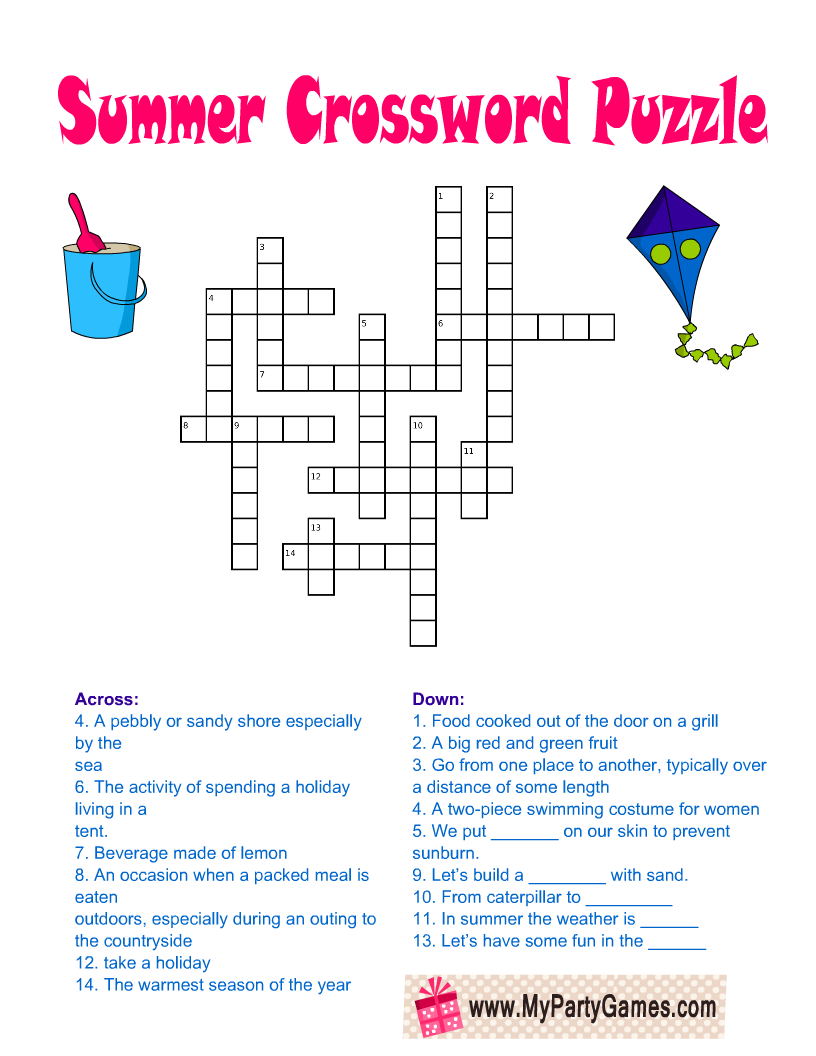 Summer Crossword Puzzle Printable Printable World Holiday