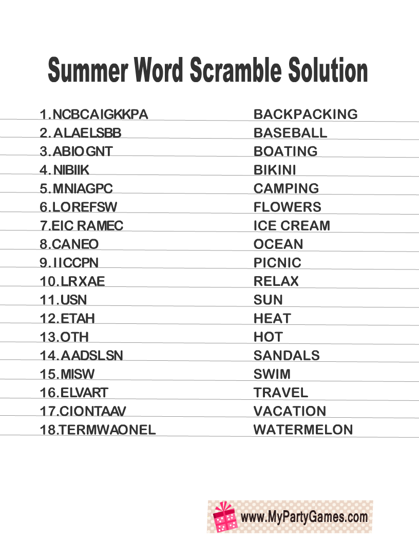 Word Scramble Worksheet With Answers