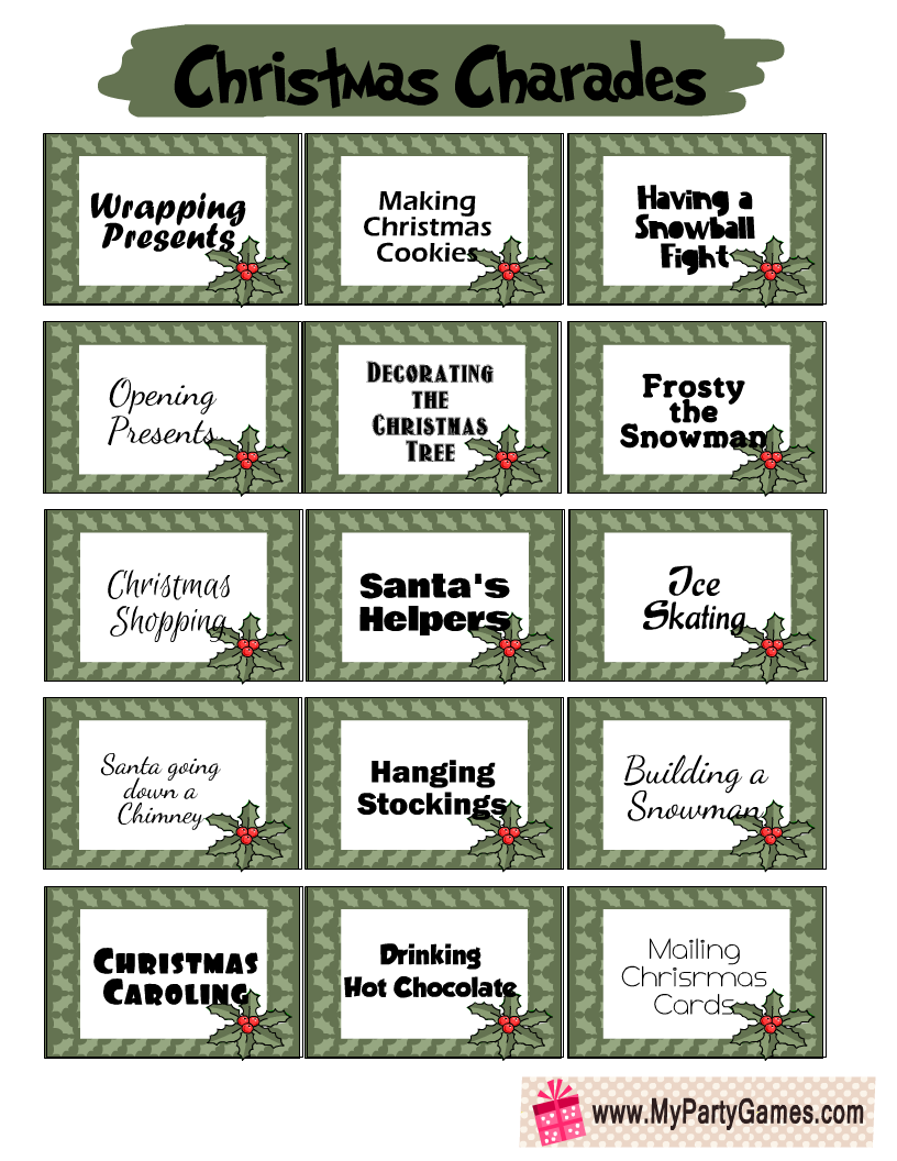 Free Printable Christmas Charades Cards 