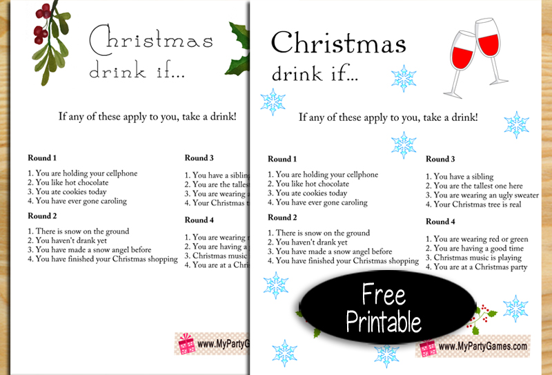 Free Printable Christmas Drink If Game for Adults