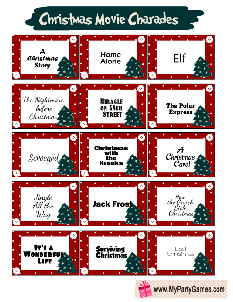 Free Printable Christmas Charades (Cards)