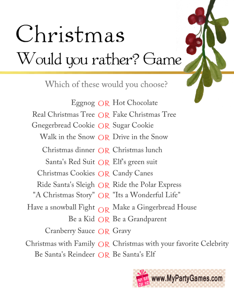 Free Printable Would You Rather Christmas Game