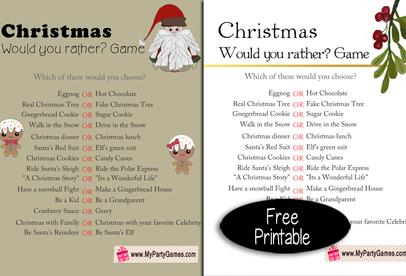 Free Printable Would You Rather Christmas Game