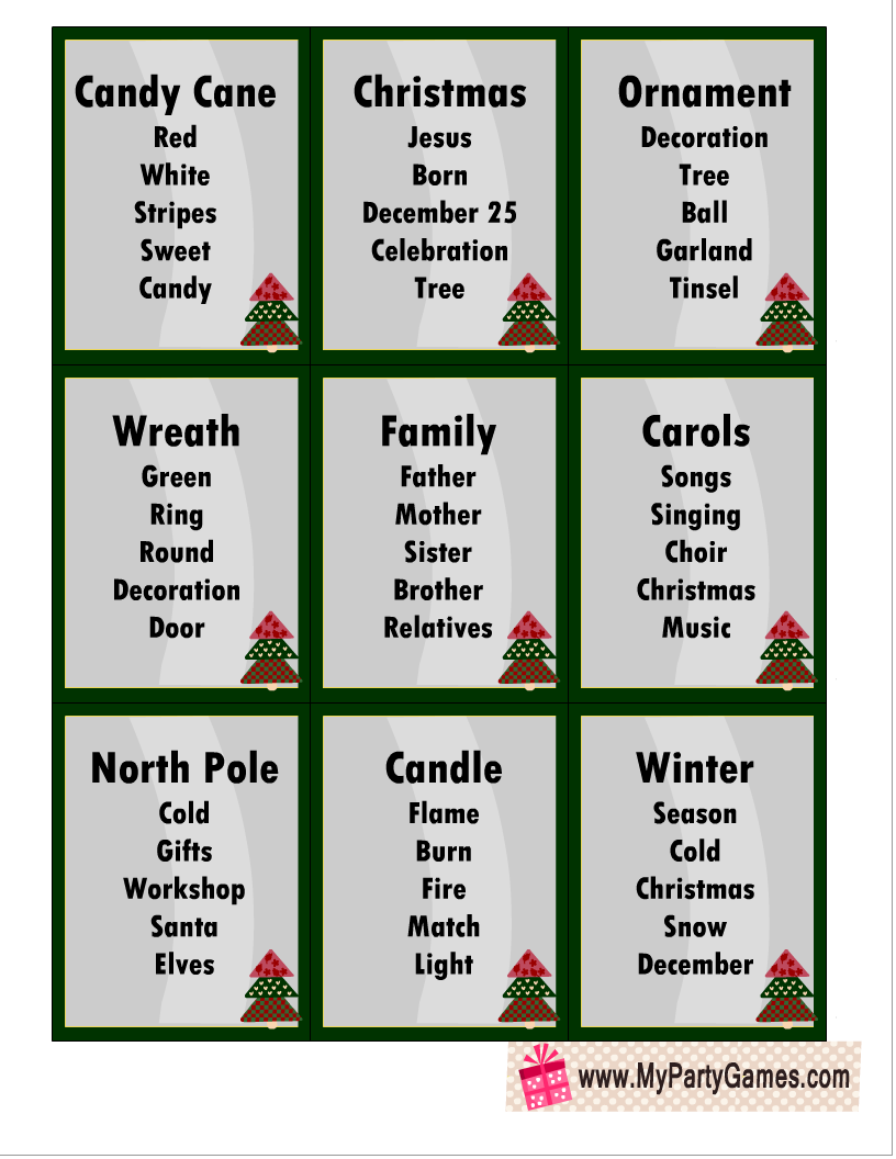 25 Free Printable Christmas Taboo Game Cards