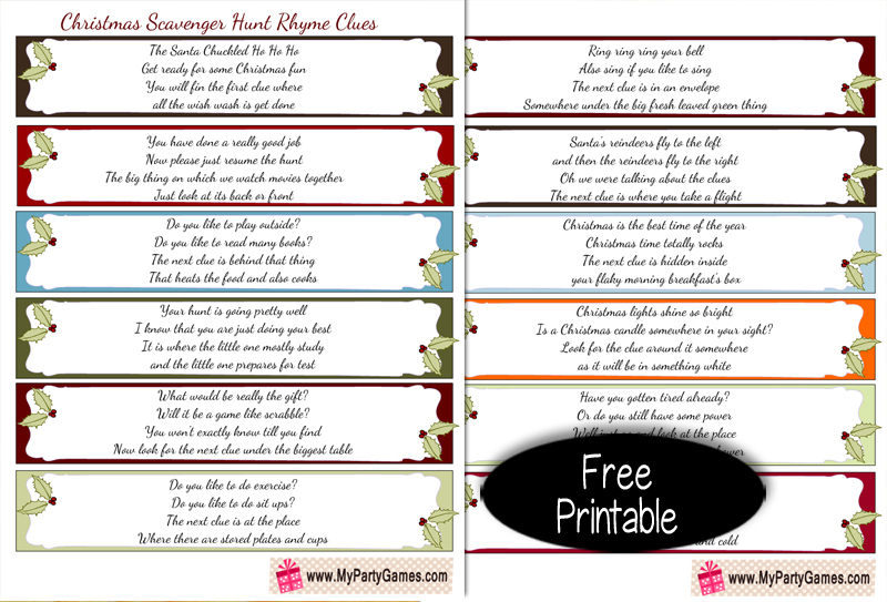 Free Printable Christmas Scavenger Hunt Rhyme Clues