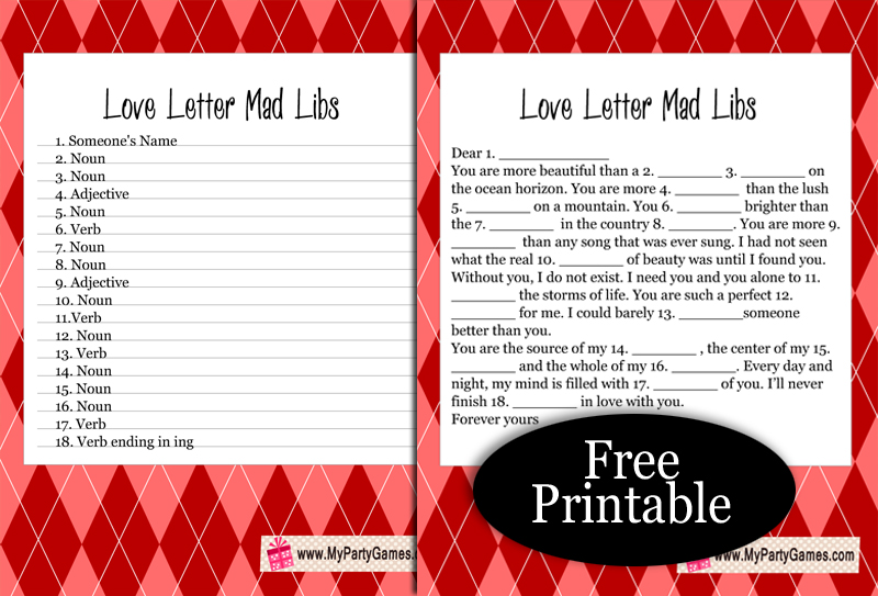 Free Printable Love Letter Mad Libs For Valentine s Day