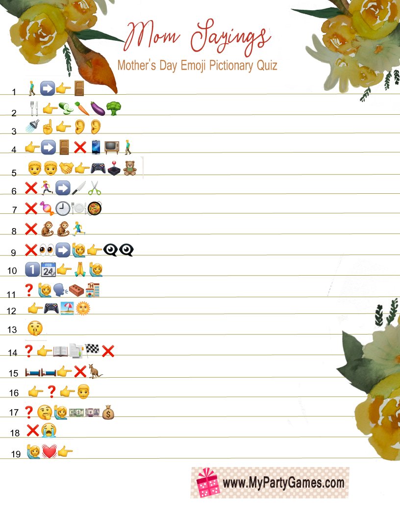 Mom Sayings Free Printable Emoji Pictionary Quiz For Mother s Day