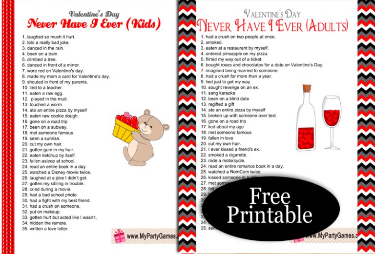 Free Printable Never Have I Ever Cards For Valentines Day