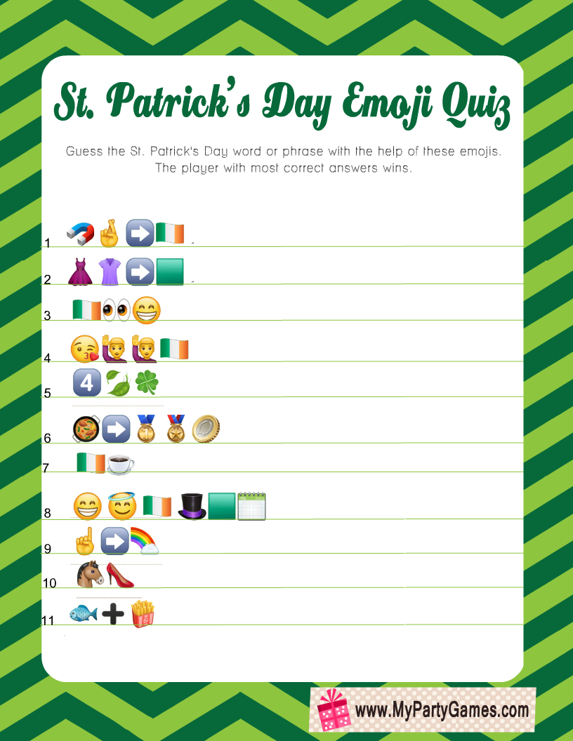Free Printable St Patrick s Day Emoji Quiz With Answer Key