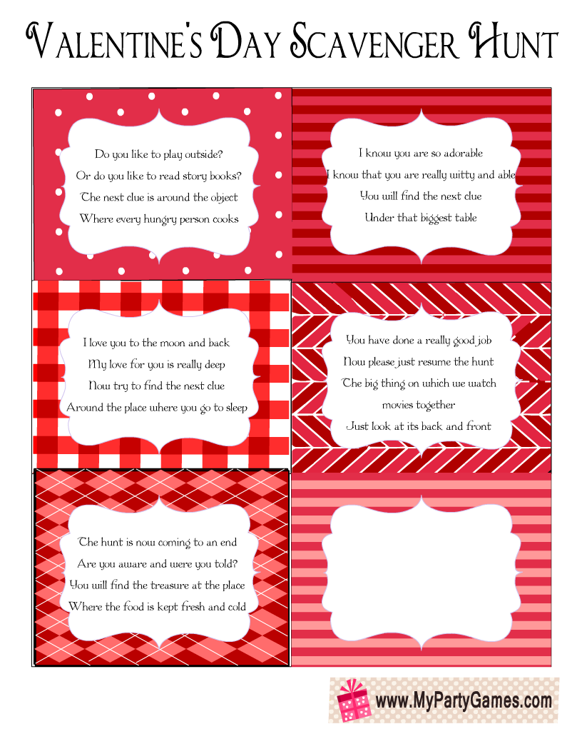 Valentine Scavenger Hunt For Kids Free Printable Clues 51 OFF