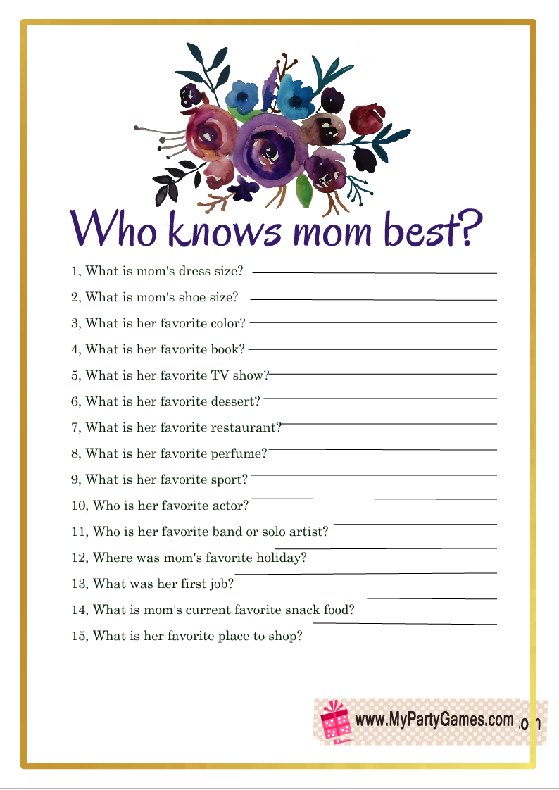 DIY Party Mom: How Well Do You Know? Quiz Party Game