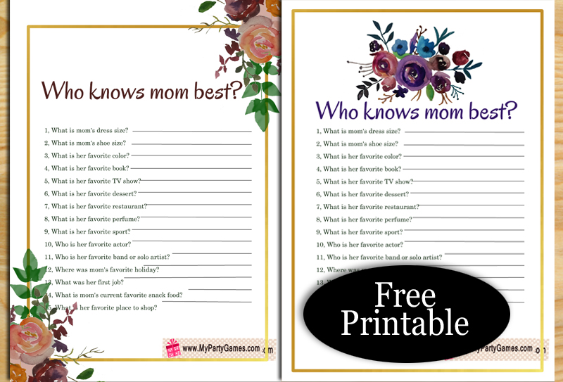 Free Printable Who knows Mom best? Mother s Day Game