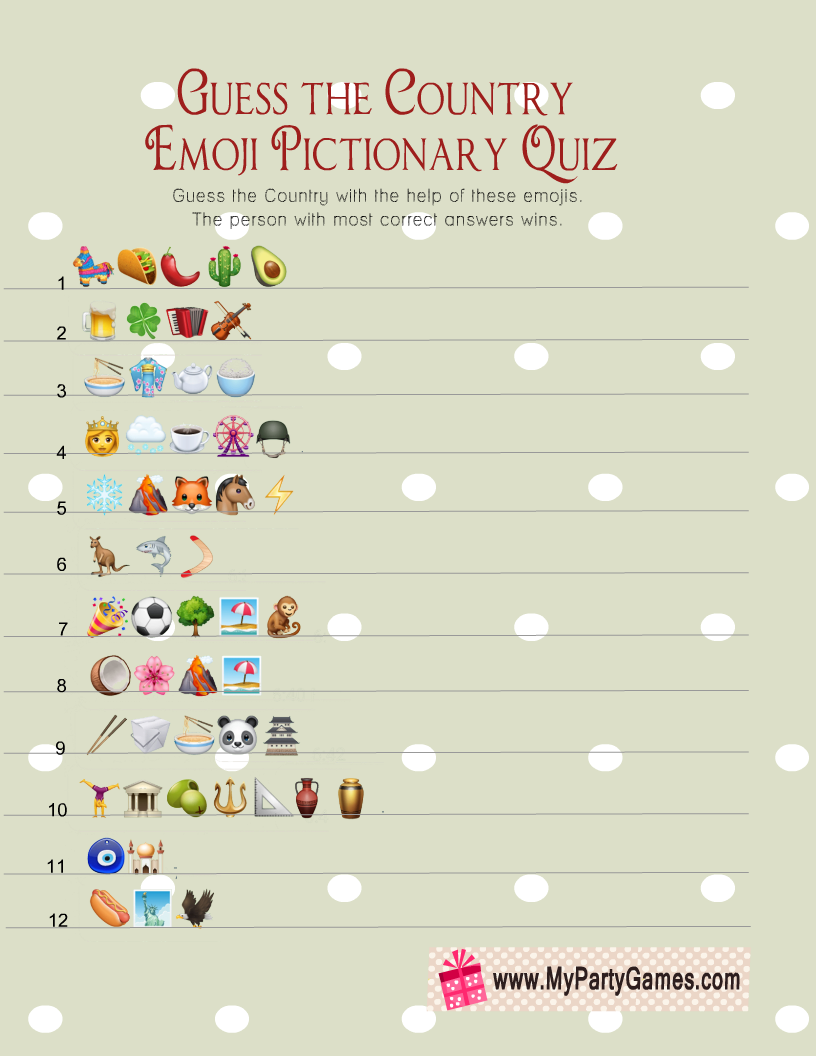 Free Printable Guess The Country Emoji Pictionary Quiz 1 