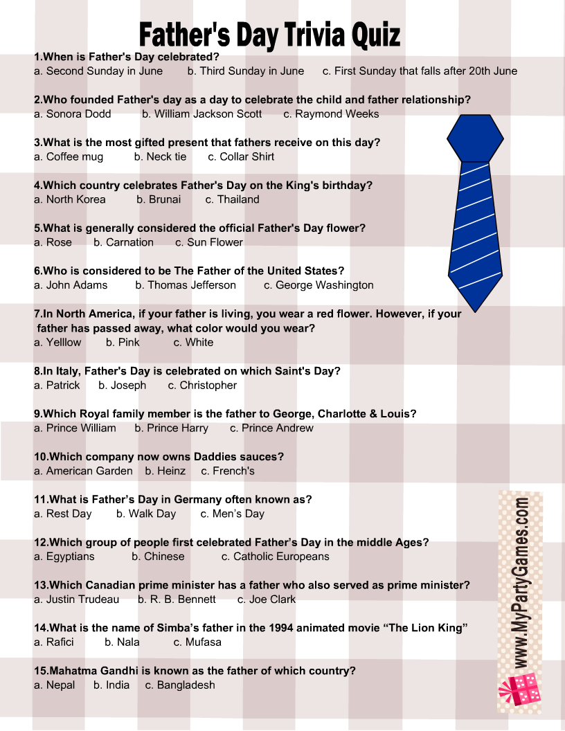 Free Printable Father s Day Trivia Quiz With Answer Key