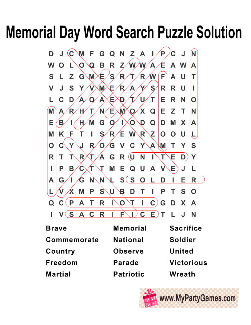 Free Printable Memorial Day Word Search Puzzle