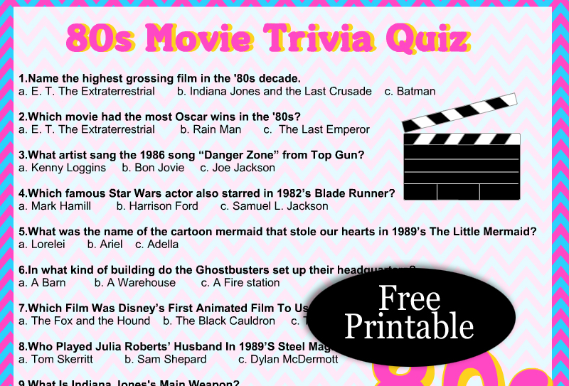 Free Printable 80s Movie Trivia Quiz with Answer Key